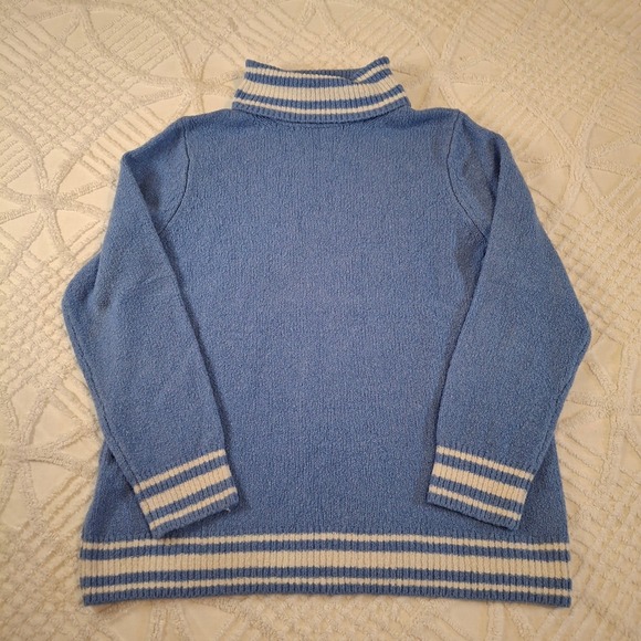 Talbots Sweaters - Talbots  1X Sweater‎ Blue Turtleneck Striped Trim Cotton Pullover Long Sleeve